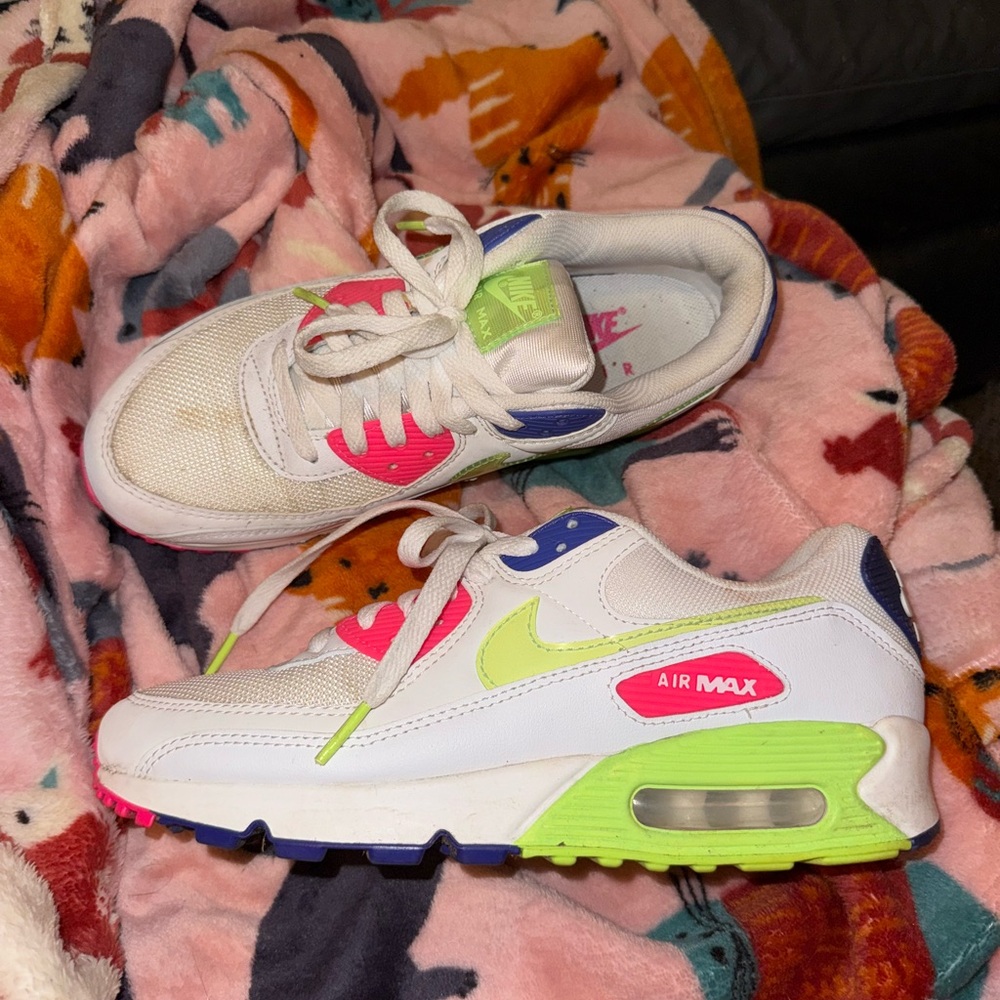 Nike White Sneakers with Blue and Green Accents